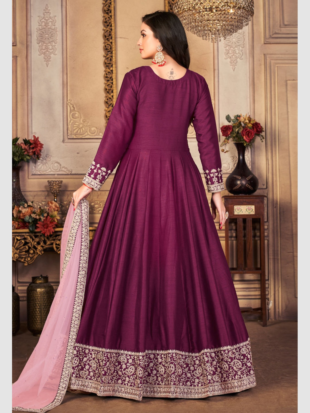 Party Wear Purple and Violet color Art Silk fabric Gown : 1911675